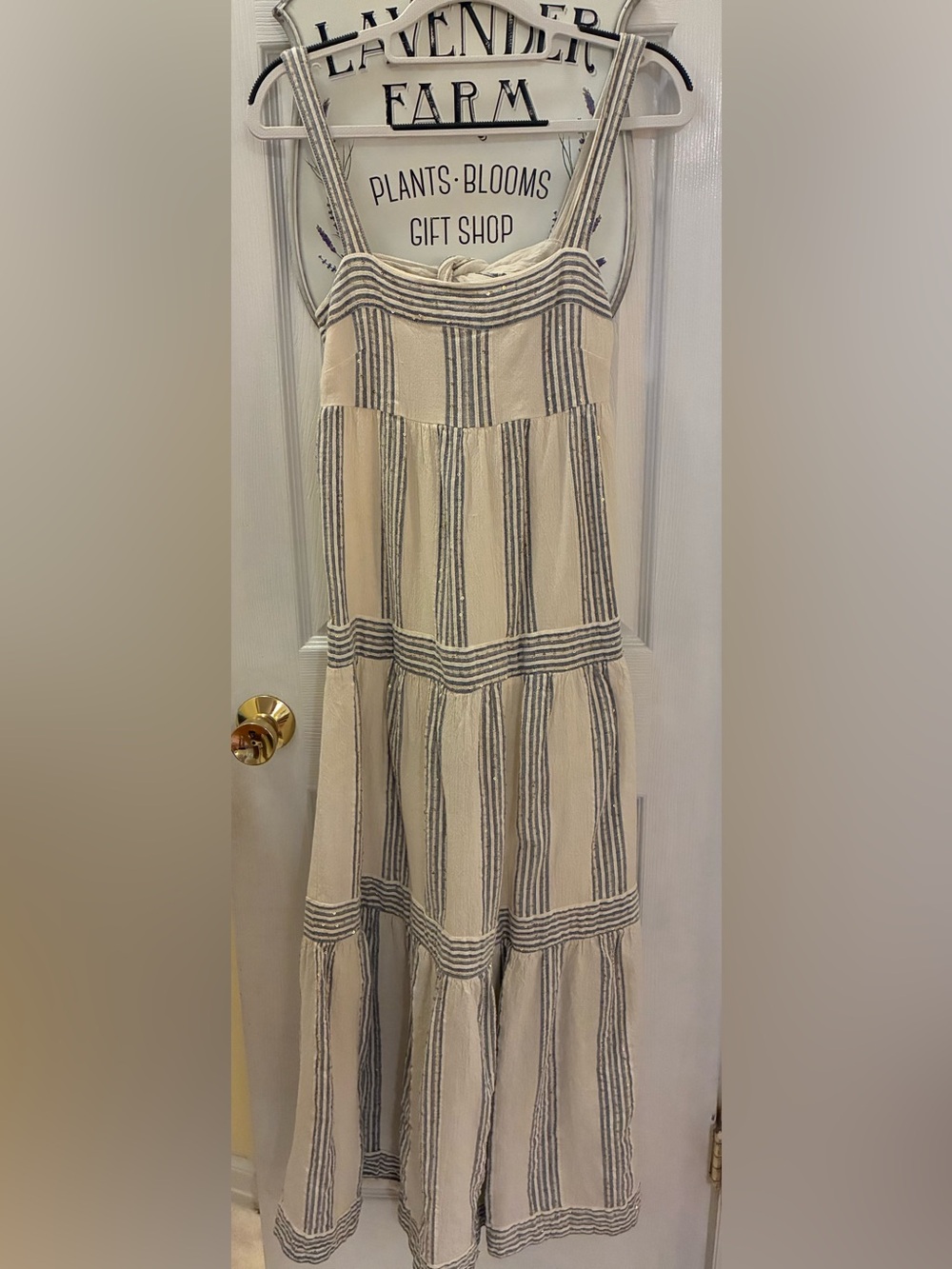 SAYLOR Cream Maxi Skirt with Navy-Look Stripes with Sequins